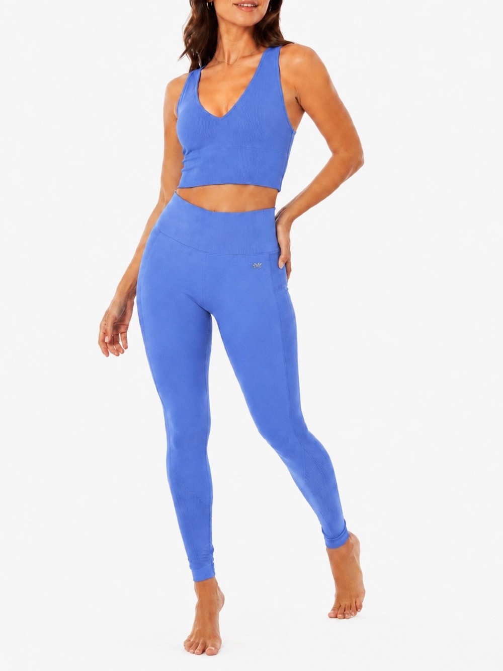 Forever 21 Blue Seamless Ribbed Workout Set Leggings & Sports Bra S